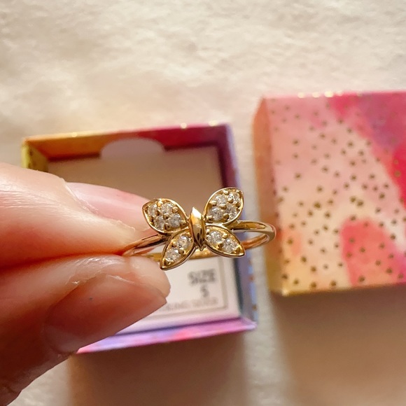 Emma Madison 18kt gold over sterling silver butterfly diamond prave Ring Size 5 - Picture 2 of 8
